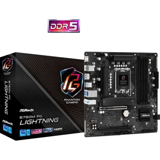 ASRock B760M PG Lightning DDR5 14th, 13th and 12th Gen Micro ATX Motherboard