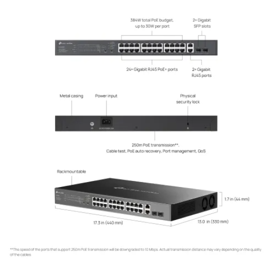 TP-Link Omada ES228GMP 28-Port Gigabit PoE+ Easy Managed Switch With 2 SFP Port