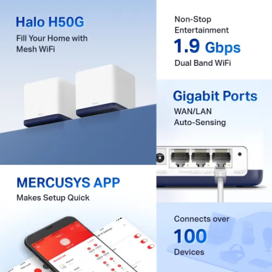 Mercusys Halo H50G AC1900 Dual Band Gigabit Mesh Router (2 Pack)