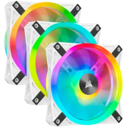 Corsair iCUE QL120 RGB 120mm PWM White Case Fan Triple Fan Kit with Lighting Node CORE