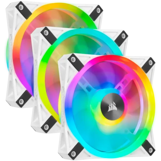 Corsair iCUE QL120 RGB 120mm PWM White Case Fan Triple Fan Kit with Lighting Node CORE