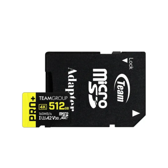 TEAM A2 PRO+ 512GB MicroSDXC UHS-I U3 V30 Memory Card with Adapter